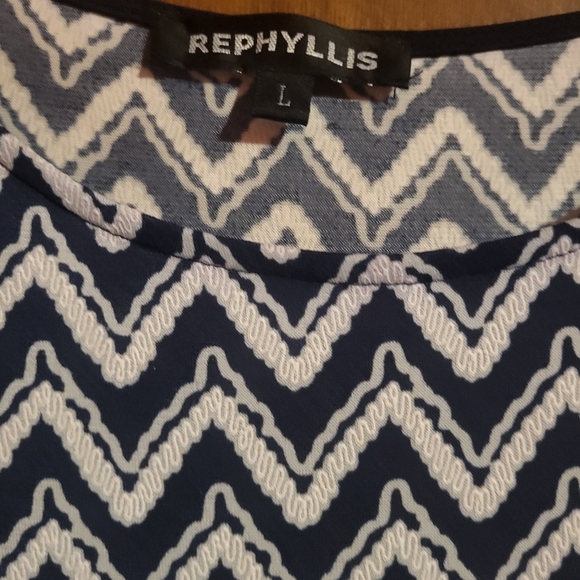 Rephyllis Navy Blue & White Chevron Bodycon Dress - Size Large 3/4 Sleeve - Picture 4 of 5